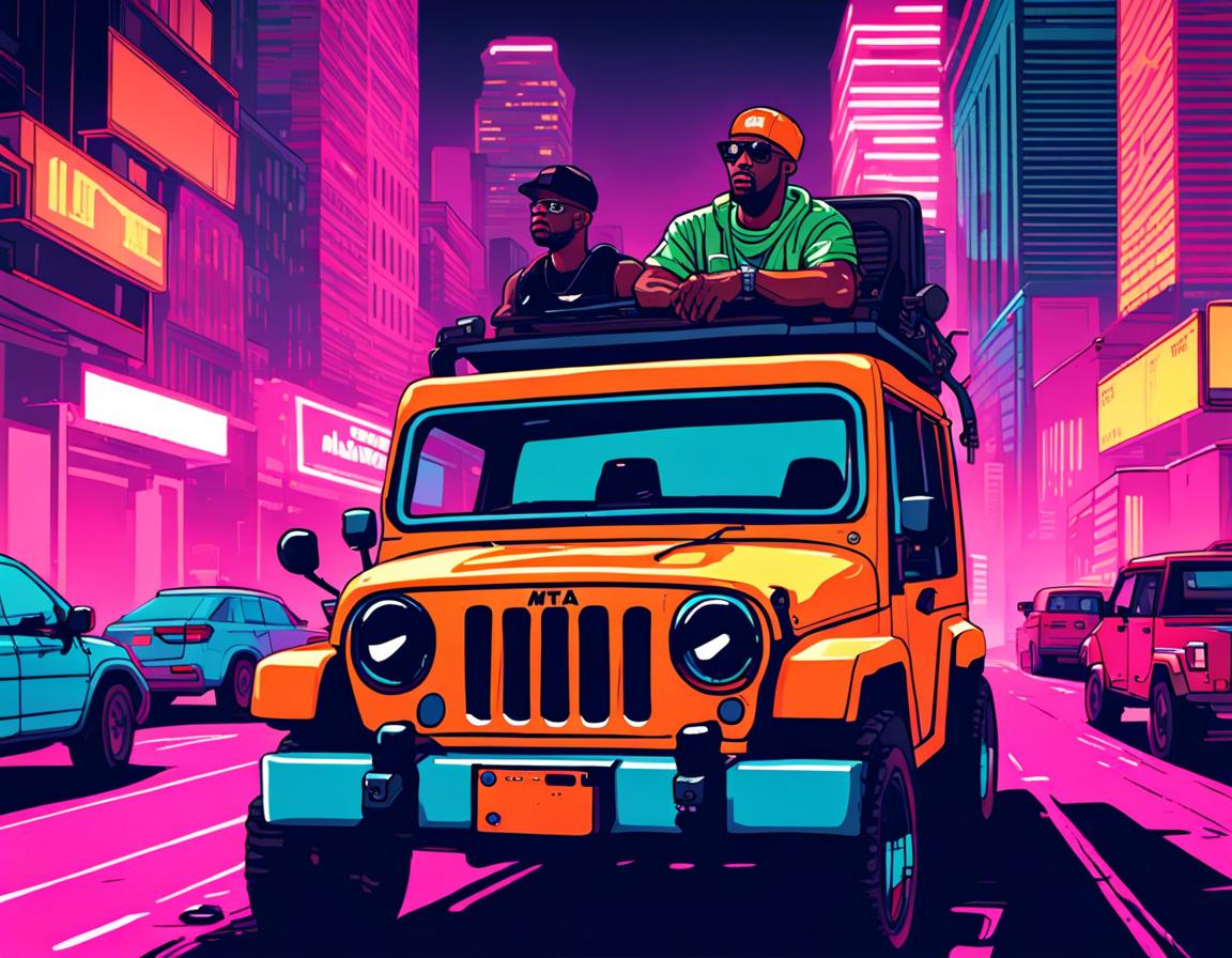 Masta Ace riding on top a Jeep in the city streets. Imagine Generated by A.I.